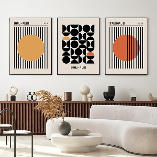 3Er-Set Bauhaus-Poster Geometrisch Abstrakt Minimalistisch Mitte Des Jahrhunderts Modern Leinwandgemälde Wandkunst Druck Bilder Wohnzimmer Heim Dekoration-40 * 50Cm/16 * 20 Zoll (Ungerahmt)