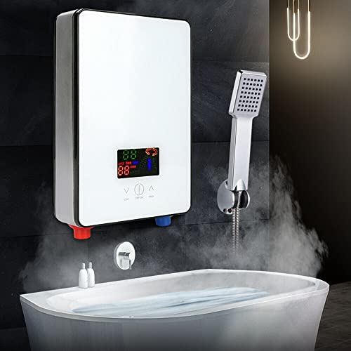 6500W Chauffe Eau Instantané Electrique,30-55 ℃ avec Pomme de douche,LCD Affichage Numérique,pour Maison,Cuisine,Salle de Bain