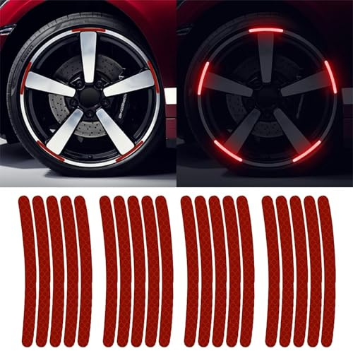 Ezweiji 20pcs Reflektierende Felgenstreifen Aufkleber für Auto Motorrad Räder Fahrrad, Nacht Sicherheit Dekoration Streifen Universal Anti-Scratch Reflektierende Felgen Aufkleber (Rot)