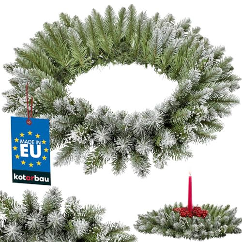 KOTARBAU® Advent Wreath Diameter 60 cm Christmas Wreath Front Door Green Fir Wreath with Snow Plastic Christmas Door Wreath Door Wreath Christmas Outdoor Advent Arrangement Christmas Decorations