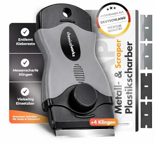 Chemicalworkz Scraper Set | Ceranfeldschaber & Glasschaber mit 4 Edelstahl & Kunststoffklingen, Premium Küchenschaber für Auto & Haushalt | Herdschaber entfernt Eingebranntes, Klebereste & Etiketten
