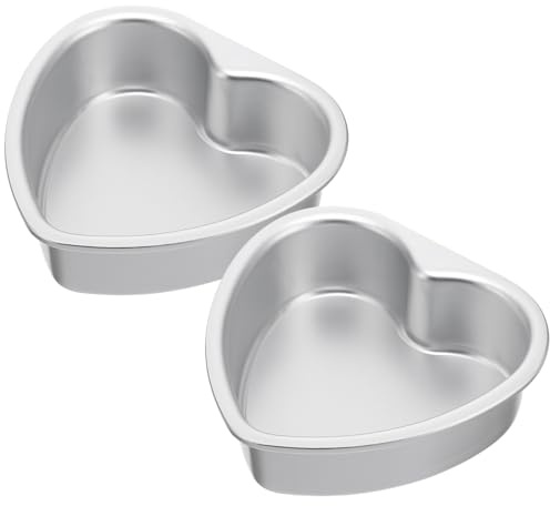 DECHOUS 2Pcs Heart Shaped Cake Pans 4 Inch: Aluminum Small Heart Cake Tin Molds with Removable Bottom- 4 inch Baking Pans for Party Birthday Wedding Christmas Valentine’s Day