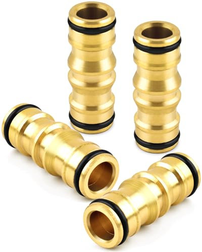 Gartenschlauch Verbinder,ERKOON Schlauchverbinder 1/2 Zoll Messing Schlauchanschluss, Doppelstecker Schnellkupplung Verbindungen Zwei Wege Kupplung für Garten Haus Wasserhahn (Schwarz + Gold)