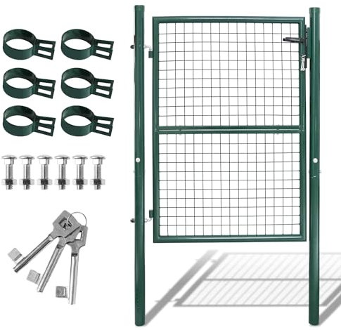 Cecaylie 125x100cm Gartentor, Metall-Gartentor aus verzinktem Stahl, Gartentür für Heckeneinfriedung, Zauntor, Hoftor, inkl. Edelstahlgriff und 3 Schlüsseln, Grün