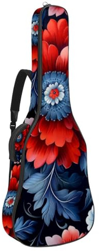 Gitarrentasche Wasserdicht Gigbag für 40/41/42 Zoll Akustikgitarre mit Zubehörfach Schutzschicht Rot Blumen, mehrfarbig, 42.9x16.9x4.7 in, Gitarrentasche