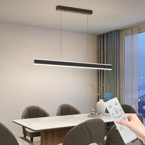 Mikeru LED Pendelleuchte esszimmer, 48W Pendelleuchte esstisch schwarz, Lineare Hängelampe küche Dimmbar mit Fernbedienung, 10%-100% Einstellung der Farbtemperatur, Esszimmerlampe, Lang 120cm