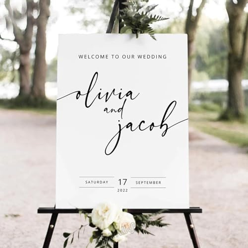 HDLOVE Personalisierte Willkommensschild-Aufkleber für Hochzeit, Rustikales Boho-Goldenes Empfangsbeschilderung, Geschenk für Paar, Braut (L STYL)