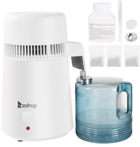Water Distiller 4L, 750W Water Purifier Distilled Water Machine with Stainless Steel Interior - Countertop Distilled Water Filter Machine & Container BPA-Free, Ideal for Humidifier Home Use - White