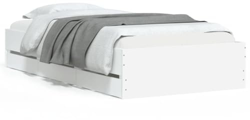 ZQQLVOO Bed Frame Lattenrost Palettenbett Bodenbett Bettgestell mit Schubladen Weiß 100x200 cm Holzwerkstoff