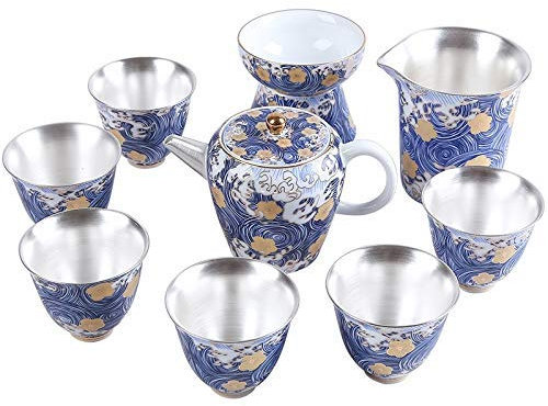 sjdoPulse Teiera in Argento Servizio da tè in Argento Sterling Tazza da caffè Acqua Bicchieri Set da tè in Ceramica tè Cinese Kung Fu per La Casa