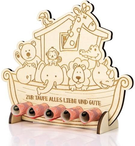 Sprießen Taufgeschenk, Geldgeschenk Zur Taufe, Arche Noah Taufe Geschenk Aus Holz, Geschenke Aus Holz, Geldgeschenk Boot Personalisiert, Taufe Geschenk Für Mädchen Und Jungen (20 x 16 cm)