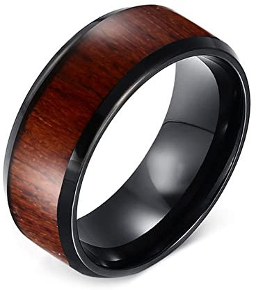 Grewod Trauringe Mode, 8MM Wolfram Herren Ring Schwarz Holz Schmuck Verlobung Ringe Größe 65 (20.7)