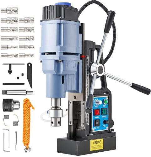 ZELCAN Perceuse Magnétique avec 11 Forets Perceuse à Colonne Électrique Portable 1550W 13900N 650 tr/min Max. Diamètre d'Alésage 50mm Max. Profondeur d'Alésage 50mm