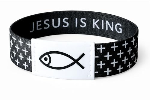 Lusinus Daily Bible Verse Bracelet with NFC Chip – Easter Gift for Teens, 1000+ Inspirational Scriptures, Christian Fabric Wristband, Baptism & Religious Gift for Men & Women (BLACK - Jesus Is King)