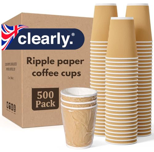 Clearly 50 x 16oz Kraft Brown Ripple Disposable Paper Cups for Hot and Cold Drinks, Espresso Coffee Tea Drinking Cups, Ideal for Cappuccino Takeaway, Party, Picnic, Camping
