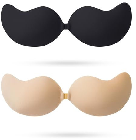 2 Pairs Sticky Bra - Strapless Push Up Invisible Bra for Low Cut Dress, Weddings, Parties and Dances