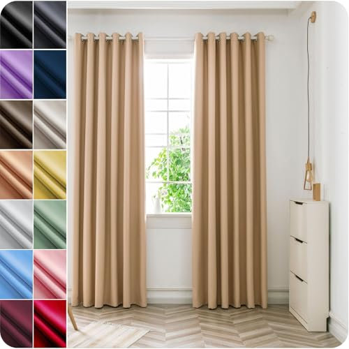 NINGBAI Verdunkelungsvorhang/Gardinen Vorhänge 100 x 80 cm Gardine Schlafzimmer Ösen Thermo Blackout Vorhang/Gardine mit Ösen Vorhänge für Jedes Fenster, Khaki