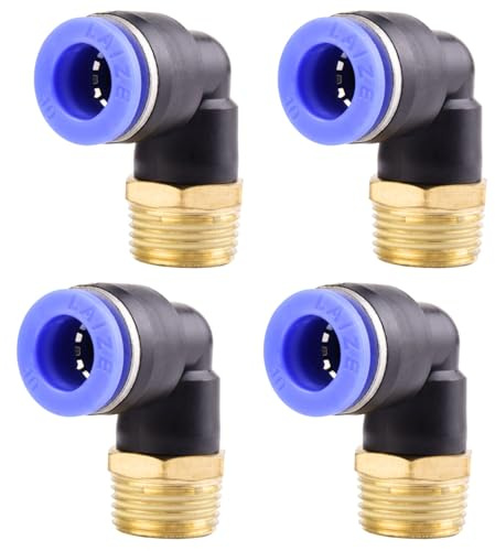 4 pièces 10mm 3/8 PT Raccords enfichables pneumatiques coudés à 90° avec filetage extérieur Raccords rapides pneumatiques pour tuyaux enfichables Raccord d'air comprimé Push-In