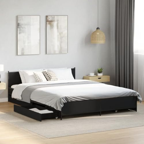 KTHLBRH Bettgestell Familienbett Doppelbett Schlafzimmer möbel Bettgestell mit Schubladen Schwarz 120x200 cm Holzwerkstoff