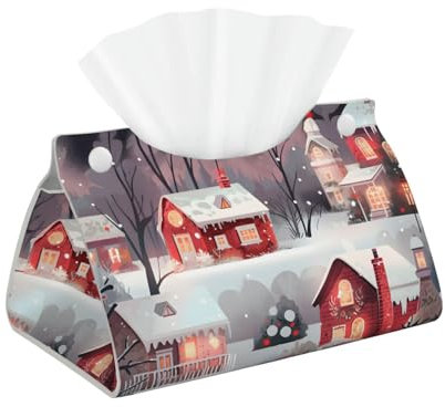 Taschentuchbox-Halter, Weihnachten, rotes Haus, Taschentuchbox, Abdeckungen, Leder, Taschentuchspender für Zuhause und Büro