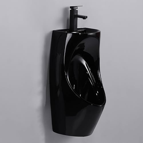 PQXQZ Urinale für Männer Porzellan Urinal mit Waschbecken und Wasserhahn Wandmontierte Pissoir für Männer für Badezimmer Ktv Gefängnis Bar Hotel(Black)