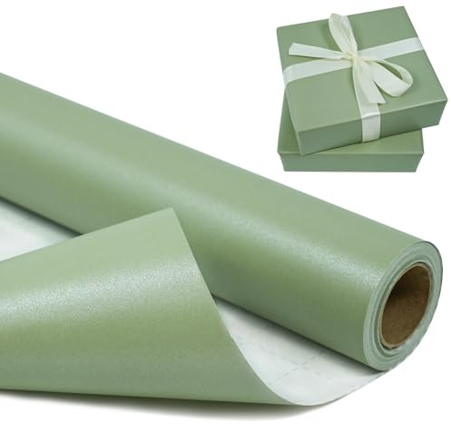 BIHIYII Sage Green Wrapping Paper Roll 43 cm x 10 m, Pearlescent Gift Wrapping Paper, Pearly Lustre Sparkle Solid Color Light Green Matte Gifts Wrap for Birthday Christmas Wedding