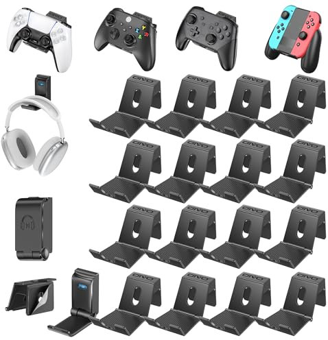 Supporto per Controller/Cuffie, Parete Porta Cuffie Pieghevole, Gancio Universale per Cuffie Over Ear, Supporto per Cuffie/Controller per Accessori da Gioco (16 Pezzi)