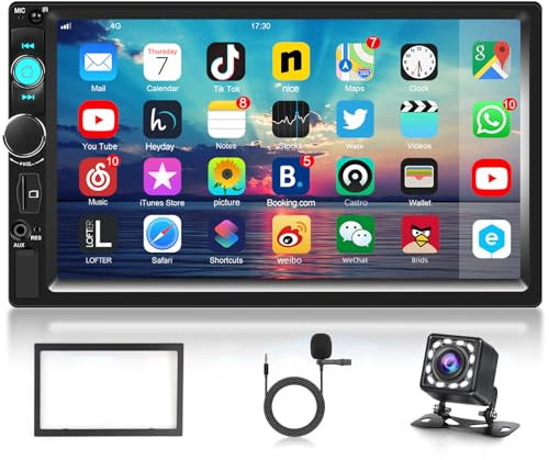 Hodozzy 2 Din Autoradio Bluetooth Freisprecheinrichtung 7 Zoll Autoradio mit Bildschirm Videoausgang EQ/USB|AUX|FM|TF|Mirror Link＋Rückfahrkamera