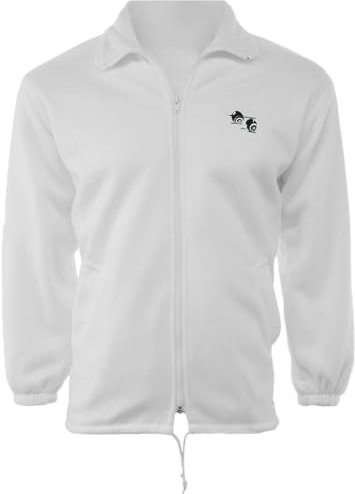 Stylo Online Unisex Polar Bowling Jacket – White Lawn Bowls Fleece-Lined Jacket with Bowls Logo, Elastic Cuffs, and Side Zipped Pockets (Polar Fleece S)