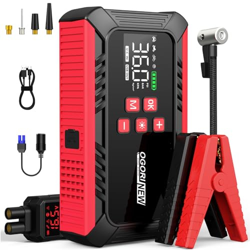 OGORI NEW Booster Avviamento Auto con Compressore,Avviatore Batteria Auto 7000A,12V Starter Batteria Auto (8.0L Diesel/10.0L Benzina),Booster Batteria Auto Portatile con Torcia a LED, Display LCD