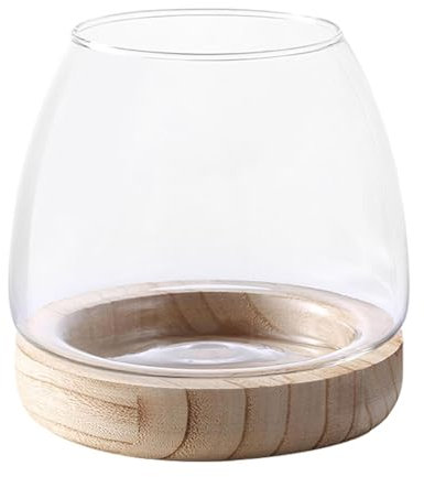 Weqizuerqi Desktop Aquarium klare Aquarium Vase Hydrokultur Pflanzenvase Mit Holzsockel Hydroponische Pflanzenterrarium Blumenvase Fischschale Glas Zuhause Deko