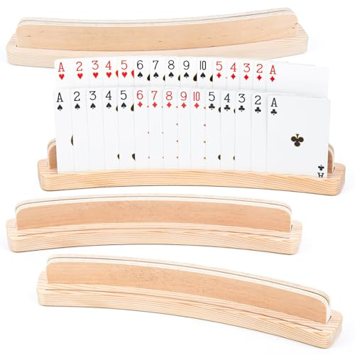 4 Stück Kartenhalter, Kartenhalter Holz Doppelstöckig für Erwachsen | Spielkartenhalter,Freisprech Holz Spielkartenhalter Ausgestattet mit Kartenfächern und rutschfesten Pads für Senioren