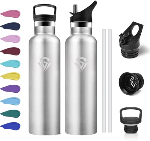 Botella Agua 750ml, Cantimplora Acero Inoxidable con Aislamiento Doble Pared, sin BPA, Botella Agua Reutilizable y Hermética para Escuela, Deporte, Gimnasio, Senderismo, Outdoor, Bicicleta, Gym