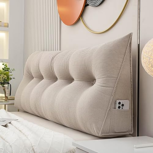 Generisch Rückenkissen Bett 60 cm, Cord Lesekissen für Bett und Sofa, Lang Keilkissen Rückenpolster für die Wand, Sitzkissen, Wandkissen, Groß Rückenlehne Kissen mit Waschbarem Bezug, Hellgrau