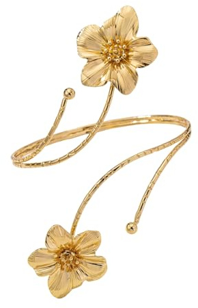 MakeMeChic Beach Gold Arm Cuff Jewelry for Women Bangle Band Armlet Flower Upper Arm Cuff Bracelet Summer Beach Essentials Gold Floral One-Size