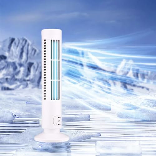 Portable Bladeless Tower Fan, Silent Standing Fans, 2 Adjustable Speeds, USB Charge, Small Personals Ultra- Quiet Cooling Air Conditioner Suitable for Bedroom Home Office Room (C-White)