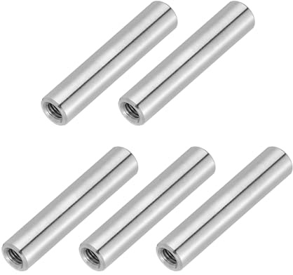 PATIKIL M6x1mm Pitch 304 Stainless Steel Round Coupling Nuts, 5 Pcs 50mm / 1.97 Length Metric Coarse Thread Connector Sleeve Rod Bar Stud Fully Threaded Nut Fasteners, Silver Tone