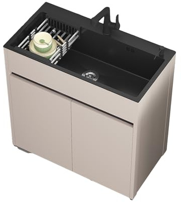 Evier Exterieur Inox Professionnel Meuble Sous Cuisine 1 Bac Évier Buanderie Indépendant De Jardin, Avec Robinet D'eau Chaude Et Froide, Accessoires D'installation