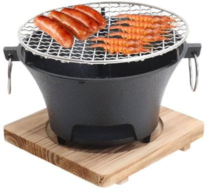 AIZYR Parrilla De Carbón para Barbacoa, Parrilla De Carbón Portátil para El Hogar Estufa De Carbón De Sobremesa Parrilla para Acampar para Fiestas, Picnics Al Aire Libre Y Senderismo,26cm