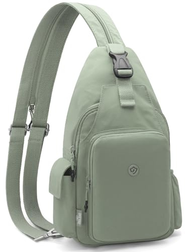 GOUNNU Ryggsäck med en axel vattentät liten slingväska dam herr bröstväska stöldskydd crossbody-väska lättviktig multificka axelväska för resor, cykling, sport, Grön, S