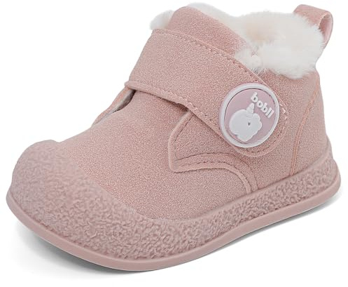 MASOCIO Baby pojkar flickor vinterstövlar fleecefoder småbarn barn varma tossor halkskydd första promenadskor, Rosa, 21.5 EU
