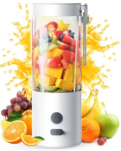 Portable Smoothie Blender, USB Rechargeable Mini Blender with 6 Stainless Steel Blades, Safety Lock & Auto Shut-Off, 1500mAh Battery, Easy to Clean for Travel, Office & Home
