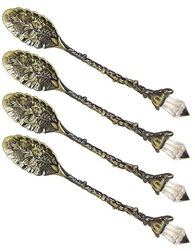 HYBEW Cucchiaio Kirsite di alta qualità in stile antico con decorazione in cristallo, adatto per gourmet, cottura e tavola, cucchiaio da dessert inciso per tè pomeridiani