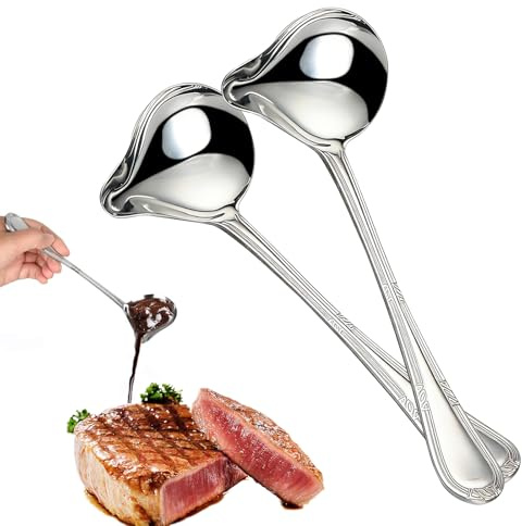 SoßEnlöFfel, 2 Stück Edelstahl soßenkelle mit Ausgießer, 20 cm | Edelstahl schöpfkelle Suppenkelle Kleine Kelle Servierlöffel Küche Kochwerkzeug für Suppe Soßen Bratensoßen Dressings