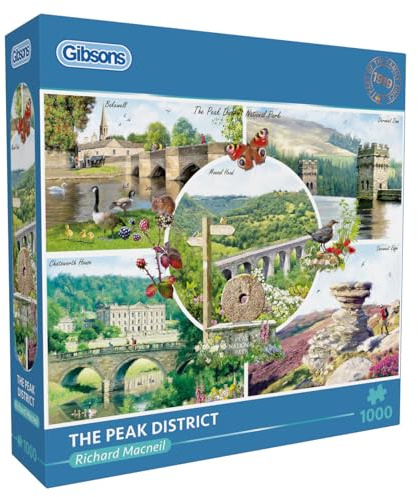 Gibsons The Peak District 1000 Piece Jigsaw Puzzle for Adults - Nature & Architecture, UK National Park Treasures Artwork by Richard MacNeil Premium Sustainable Puzzle Made in the UK/EU - Great Gift