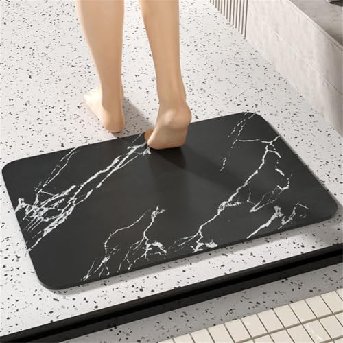 BlissfulAbode Badrumsmattor bad kiselsten PU golvmatta halkfri snabbtorkande dyna 60 x 40 cm, svart