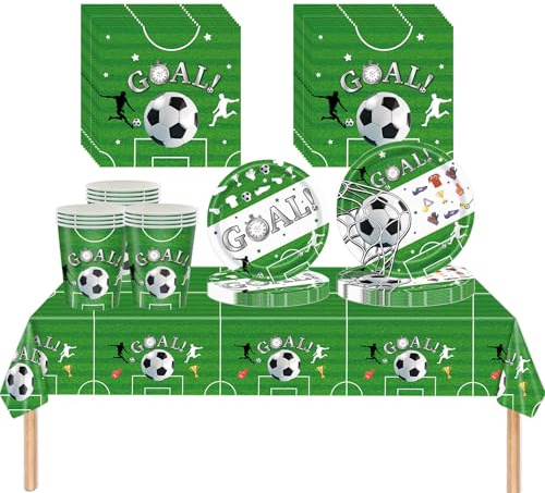 Paquete de 69 Vajilla de Fiesta de Cumpleaños de Fútbol 2026,Platos de Papel,Tazas,Servilletas y Mantel,Suministros de Fiesta de Graduaciónpara 16 Invitados,Decoraciones de Fiesta de Fútbol Temático