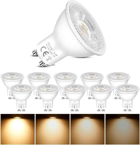 Akynite Leuchtmittel GU10 LED 5W Dimmbar Warmweiß 2700K 460LM, 60 Grad schmaler winkel, AC 220-240V, 50mm GU10 50W Halogen ersatz, LED Einbaustrahler für Wohnzimmer Küche Flur, 10er-Set
