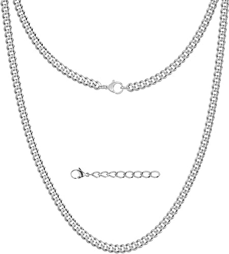 Silvadore Mens Silver Chain for Men - Cuban Link Curb Necklace (2/4/6mm) | 925 Silver Plated Stainless Steel Chain | Non-Tarnish & Waterproof | Gift-Ready + Polish Cloth + 2 Extender | 18/20/22/24in