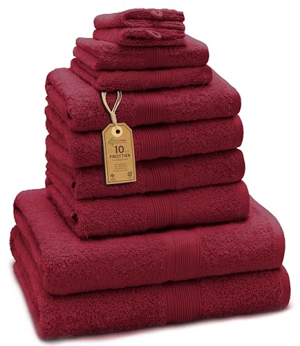 Green Mark Handtuch-Set mit 10 Teilen – 100% Baumwolle – 4 Handtücher 50×100 cm, 2 große Duschtücher 70×140 cm, 2 Gästetücher 30×50 cm und 2 Waschhandschuhe – Bordeauxrot